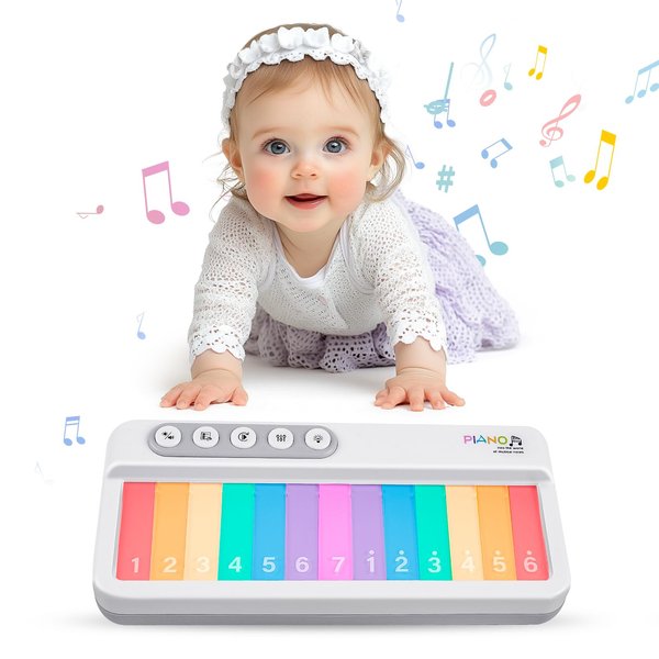 M SANMERSEN Baby Piano Toys for Toddles 1-3, Light Up Musical Toy Mini Pocket Keyboard for 12 18 Months Learning Toy 1 2 3 4 Year Old Infant Boys Girls Birthday