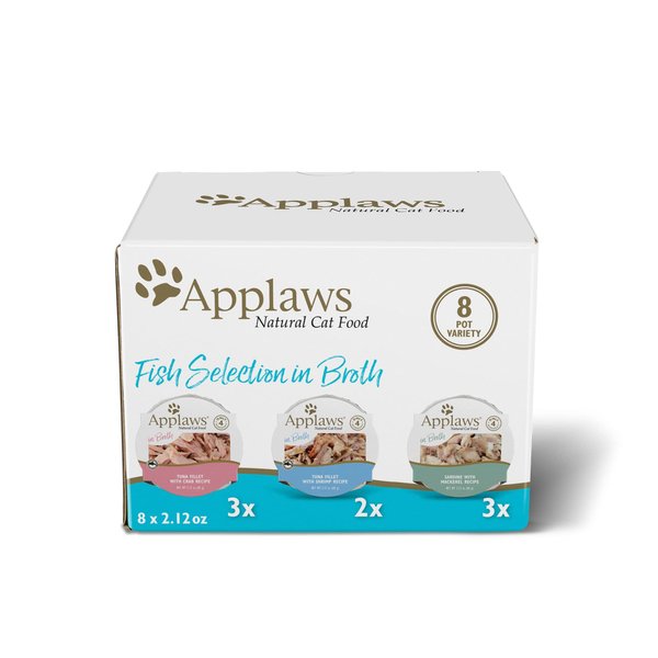 Applaws Natural Wet Cat Food, 8 Count, Limited Ingredient Cat Food Pots, Fish Variety Count in Broth, 2.47oz Pots