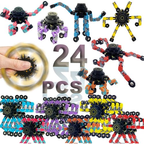 24PCS Fingertip Gyro Fingertip Mechanical Top DIY Deformation Robot Metal Transformable Gyro Spinners Finger Chain Robot Toy Fidget Spinners ADHD Astium for Kids Adults Easter Basket Stuffers for Kids