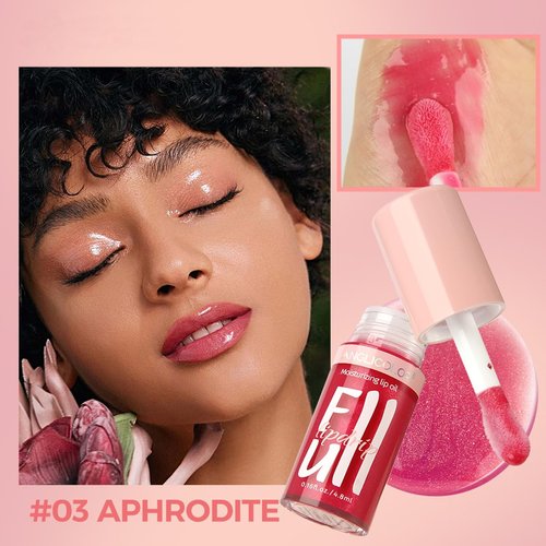 Moisturizing Lip Oil, No-Sticky Tinted Lip Gloss for Dry Lips Lip Balm Lip Care, Shiny and Vegan Tinted Lip Gloss 0.16OZ - 03 APHRODITE