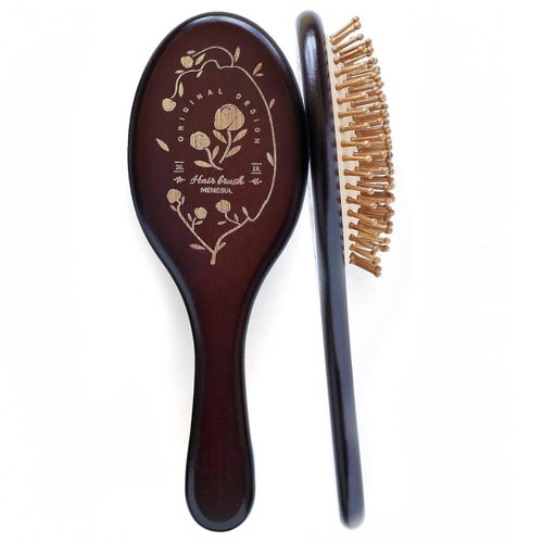 Menesia Brown Bamboo Hair Brush - Wooden Paddle Brush for Hair Growth, Scalp Massage and Healthier Hair - Bamboo Hairbrush for Men and Women (rose)