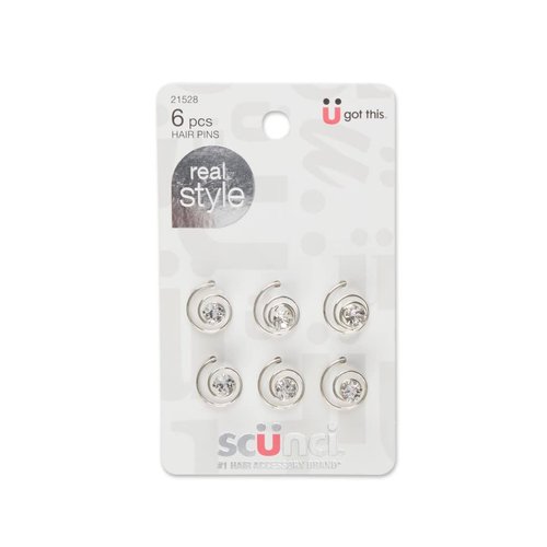 Hair Pins with Stones, Made by Scunci, 6 pcs