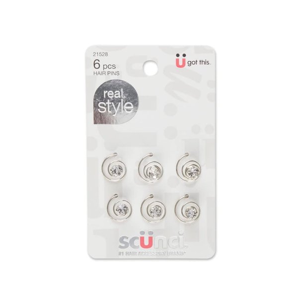 Hair Pins with Stones, Made by Scunci, 6 pcs