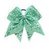 New "FANCY SEQUIN Mint Green" Cheer Bow Pony Tail 7 Inch Girls Hair Bows Cheerleading Dance Practice Football Games Competition Birthday Grosgrain Ribbon Sparkles