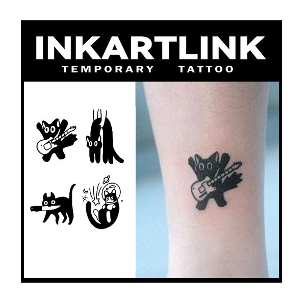 INKARTLINK Tattoo Tech, 2 Sheets Medium Semi Permanent Tattoo, Adult Art Design Temporary Tattoos, Lasts 1-2 Weeks, Waterproof, Realistic Look, No Adhesive, No Reflection (Little Black Cat)