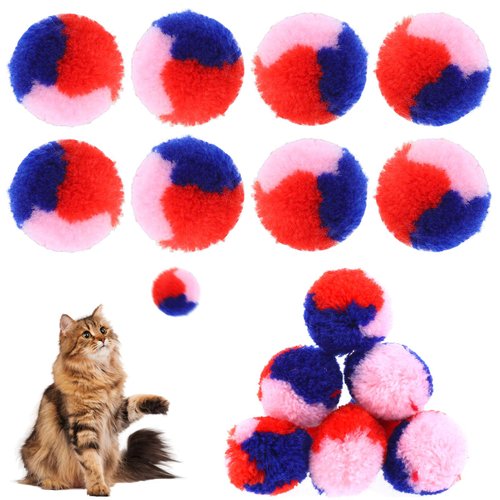 KALIONE 30 Pcs 1.2'' Mixed Colors Cat Toy Balls Colorful Cat Pom Pom Balls Soft Plush Cat Ball Fuzzy Kitty Balls Kitten Puff Balls for Cat Kitten Pet Playing Exercising