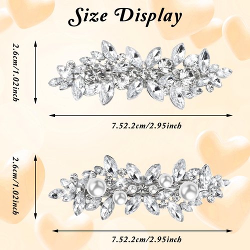 Mabor 2Pcs Rhinestone Hair Clips Pearl French Hairpins Crystal Hair Clips Bling Rhinestones Bridal Barrette Sliver Wedding Hairpins Hair Accessories for Women Girls Bridesmaid
