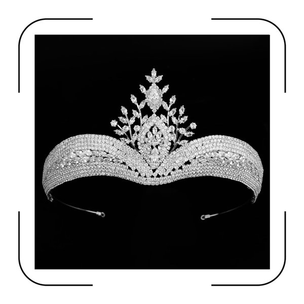 QXMYOO Vintage Wedding Crowns Arab Classic Dubai Cubic Zirconia Crown Bridal Hair Accessories Crystal Tiara Headband for Women (Silver A)