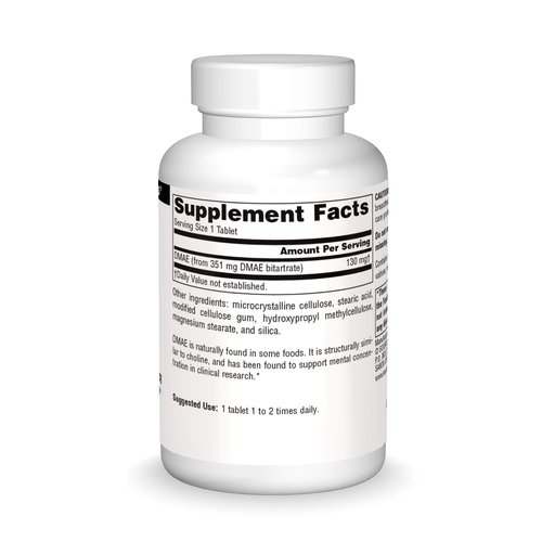 Source Naturals DMAE, Dimethylaminoethanol Bitartrate - Supports Mental Concentration - 100 Tablets