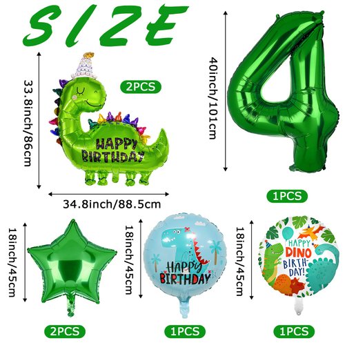 7pcs Dinosaur Balloons, Dinosaur Birthday Number Mylar Foil Balloon Dinosaur Party Party Supplies Dinosaur Birthday Decorations(4th)