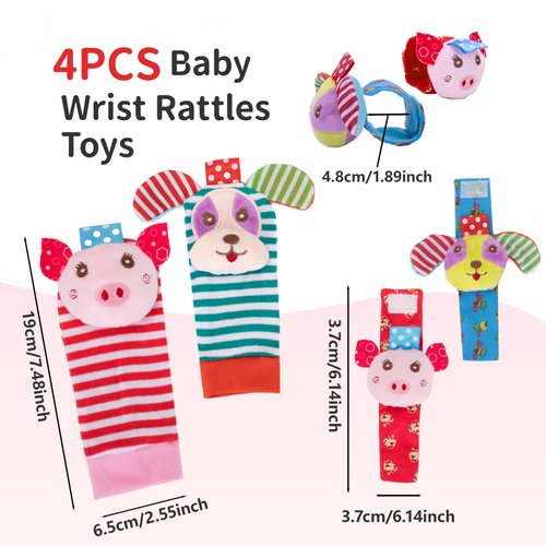 PADONISE Wrist Rattles for Babies 0-6 Months Baby Toys Rattles Socks for Babies 6-12 Months Baby Socks 12-24 Months Soft Sensory Toys for Babies Birth Christening Birthday Christmas Gifts for Baby