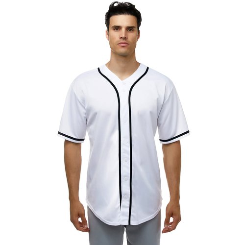 JC DISTRO Men's Short Sleeve Plain Button Down Baseball Jersey Team Jersey White Medium