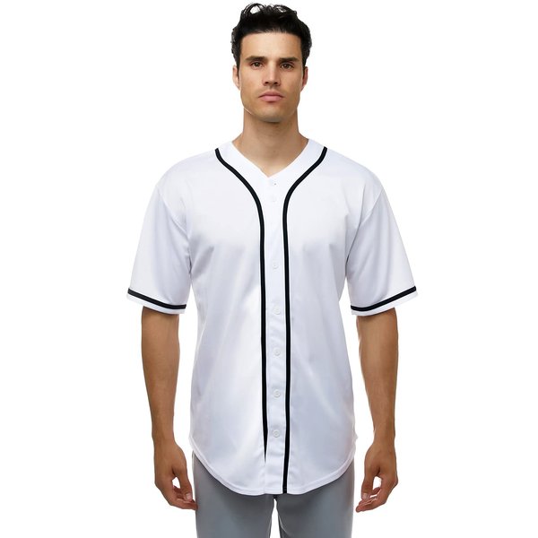 JC DISTRO Men's Short Sleeve Plain Button Down Baseball Jersey Team Jersey White Medium