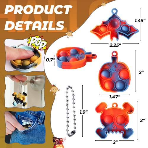 TOANWOD Halloween Party Favors Keychains: Pop Fidget Toys Goodie Bag Fillers Gifts for Kids - Trick Or Treats Basket Stocking Stuffers - Classroom Prizes (24Pcs)