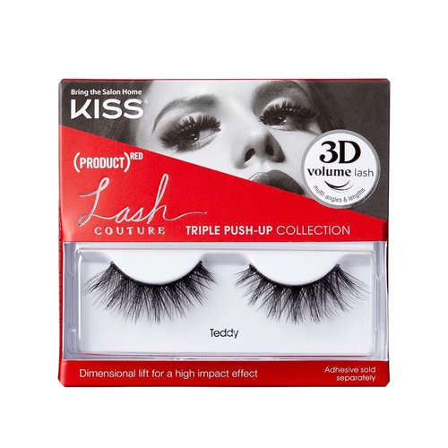 KISS (PRODUCT) RED Lash Couture Triple Push Up Collection 'Teddy', 3D Volume Reusable False Eyelashes with Triple Design Technology, Multi-Angles & Lengths, Contact Lens Friendly, 1 Pair