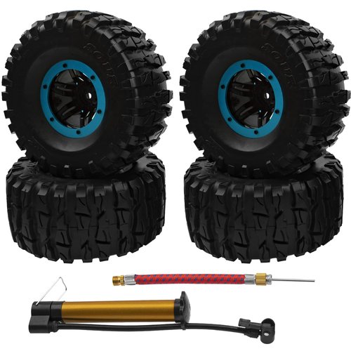 HIRCQOO 2.2" Rubber Tires Inflatable OD135mm & 12mm Hex Hub Plastic Beadlock Wheel Rims Compatible with Axial SCX10 Tamiya CC01 TF2 Traxxas 1/10 RC Monster Truck Crawler (Blue)