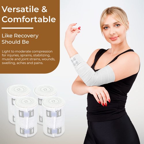 Nexskin 3" Organic Latex Free American Cotton - Comfort Elastic Bandage with Clip Fasteners - White, 4 Pack