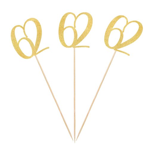 Gold Glitter 62nd Birthday Centerpiece Sticks, 12-Pack Number 62 Table Topper Anniversary Party Decorations