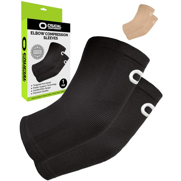 Elbow Brace Compression Sleeve (1 Pair) - Instant Arm Support Elbow Sleeves for Tendonitis, Arthritis, Bursitis, Golfers & Tennis Elbow Brace, Treatment, Workouts, Weightlifting, Pain Relief, Recovery