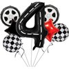 4rd Birthday Race Car Balloons Decorations, 40 Inch Racetrack Black Number 4 Balloon, Mylar Black 4 Balloon for 4rd Birthday Party Supplies, 7 Pcs