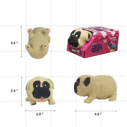 JGPIN Squishy Dog Toy - Stress Squishies Pug Sensory Toys Slow Rising - Fidget Anxiety Relief Pugs for Adult, Child, ADHD or Puppies Fans - Sturdy and Durable Fidget Toy with Good Sealing