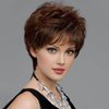 MIMAN Women's Short Brown Pixie Cut Wig Short Layered Hair Wigs with Bangs Fluffy Synthetic Hair Replacement Wig for Women Halloween Costumes Wigs