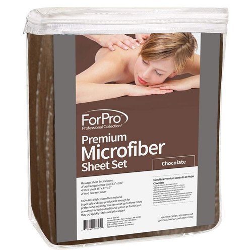 ForPro Professional Collection Premium Microfiber 3-Piece Massage Sheet Set - Chocolate - Ultra-Light, Stain and Wrinkle Resistant - Includes Massage Flat and Fitted Sheet and Massage Face Rest Cover