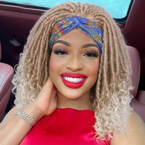 Hanne Fashion Faux Locs Headband Wig Short Dreadlock Wigs Goddess Hand Braided Twist Synthetic Wigs for Black Women Ombre Blonde Curly Dreadlock Locs Wig 27/613#