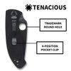 Spyderco Tenacious Folding Utility Pocket Knife with 3.39" Black Stainless Steel Blade and Durable G-10 Handle - Everyday Carry - PlainEdge - C122GBBKP