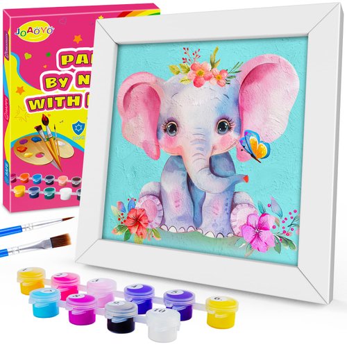 JOAOYO Paint by Numbers for Kids Ages 8-12 Easy Acrylic Paint by Number Kits for Girls Boys Adults with Wooden Frame Oil Painting Kits for Kids Ages 4-8 Perfect for Gift Home Decoration (Elephant)