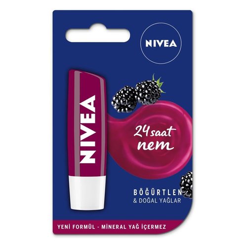 NIVEA Blackberry Lip Care Cream, 24 Hour Moisture, Light Burgundy Glow, All-Day Lip Care with Natural Oils, Blackberry Scent, 4.8g