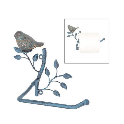 Owlgift Wall Mounted Metal Toilet Tissue Holder w/Ceramic Bird, Roll Organizer for Bathroom - Turquoise