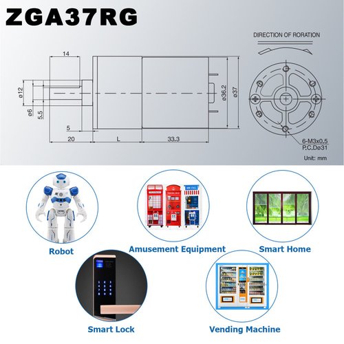 Greartisan DC 12V 550RPM Gear Motor High Torque Electric Micro Speed Reduction Geared Motor Centric Output Shaft 37mm Diameter Gearbox