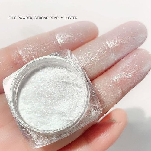 RONGHUA 2 Pcs Chrome Nail Powder White Pearl,Mirror Effect Aurora Magic Pearlescent Nail Jewelry Mirror Glitter Powder Holographic Pigment,Healthy & Long-Lasting for Nail Art Decorations