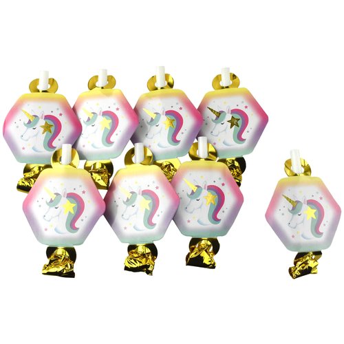 Homeford Rainbow Unicorn Hexagon Party Horns, 5-Inch, 8-Count