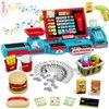 Wee Wonders 63PCS Cash Register for Kids, Kids Cash Register with Real Calculator, Pretend Play Store with Music/Motorized Conveyor/Play Money/Food Toys, Learning Toys for Boys Girls 3+, Red