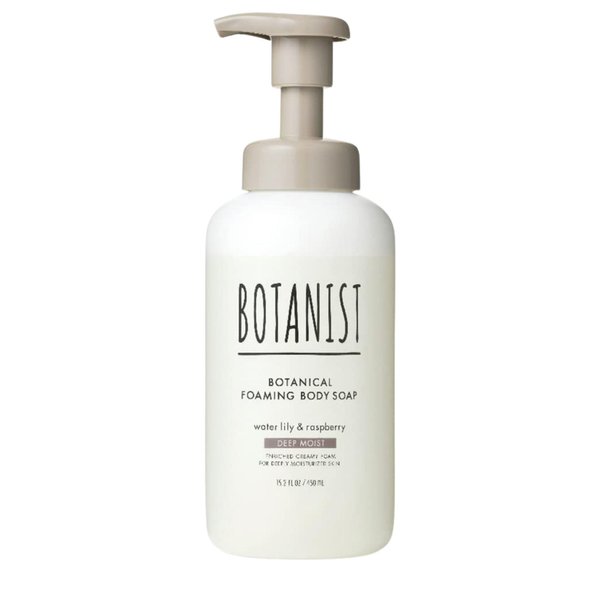 Botanist Japanese Organic & Natural Foaming Body Soap, Moisturizing Shea Butter Dense Foam Body Wash with Pump, Deep Moist Body Gel for Dry Skin, Additive-Free, Water Lily & Raspberry 450mL/15.2 fl Oz