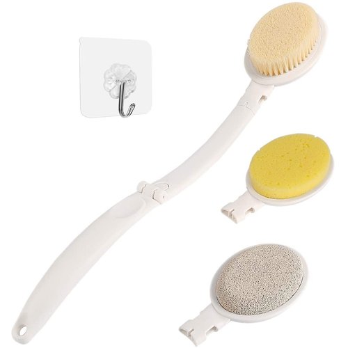 LFJ 3 in 1 Back Bath Brush Set for Shower, 19" Long Handle Body Brush, Bath Sponge and Pumice Gentle Exfoliation and Improved Skin Health, Suitable for Men and Women