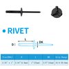 Jiozermi 60 Pcs Aluminum Blind Rivets, 3/16” x 1” Pop Rivets Assortment, Black