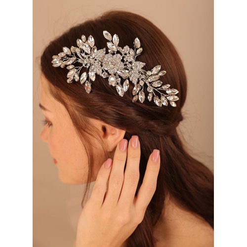 Xerling Bridal Full Crystal Vintage Hair Comb Silver Rhinestones Flower Hair Accessories Wedding Headpieces Hair Jewelry Floral Hair Side Comb for Brides Women