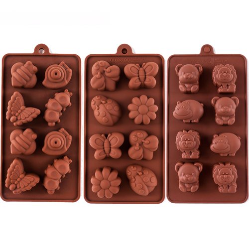 STARUBY Silicone Molds Non-stick Chocolate Candy Mold,Soap Molds,Silicone Baking mold Making Kit, Set of 3 Forest Theme with Different Shapes Animals,Lovely & Fun for Kids