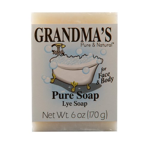 Grandma's Pure Lye Soap Bar - Unscented Face & Body Wash Cleans with No Detergens, Dyes & Fragrances - 6 Ounce (Pack of 1) - 60018