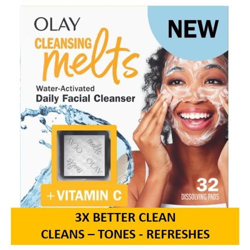 O~lay Vitamin C Cleansing Melts Facial Cleanser, Foaming Face Wash for All Skin Types, 32 Count