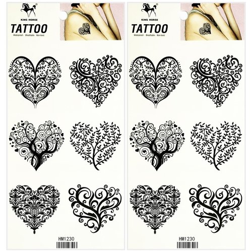 Tree heart black Temporary Tattoo Sticker Decal Festival Sexy Body Paint Realistic Fake Waterproof Tattoos for Man Women (Pack 2 PCS.)