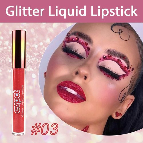 evpct 1Pcs Ruby Red Matte to Glitter Liquid Lipstick Lip Set Kit, Long Lasting Matte Diamond Glitter Lipstick Waterproof, Colorful Sparkly Glossy Metallic Shimmer Sparkle Lip Gloss for Women 03#