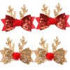 Glitter Christmas Antler Hair Bow Clips for Girls 4PCS Sparkly Sequin Hair Clips Handmade Full-lined Alligator Clips Fun Christmas Xmas Santa Hair Accessories for Women & Girls Holiday Cotume Decor