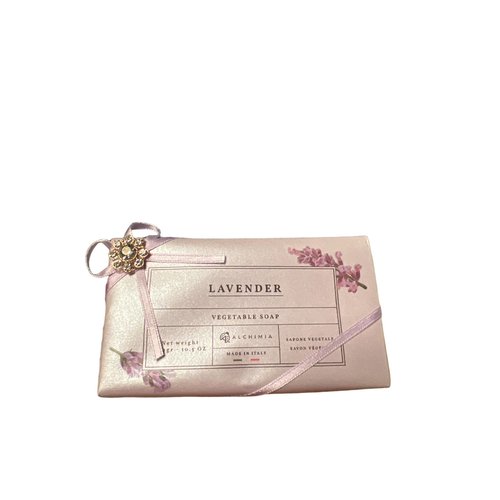 Alchimia Lavender Vegetable Handmade Italian Soap Bar With Jeweled Flower Charm Silk Like Paper Wrap10.5 Oz 10.5 Oz, Cream
