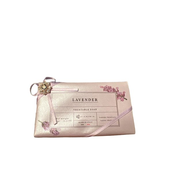 Alchimia Lavender Vegetable Handmade Italian Soap Bar With Jeweled Flower Charm Silk Like Paper Wrap10.5 Oz 10.5 Oz, Cream