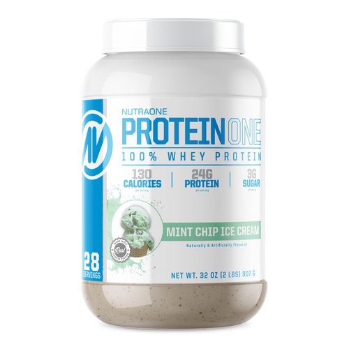 NutraOne ProteinOne Whey Protein Promote Recovery and Build Muscle with a Protein Shake Powder for Men & Women (Mint Chip Ice Cream, 2 LB)