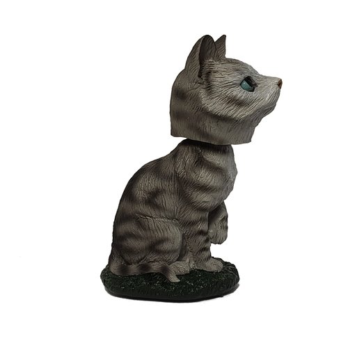 Animal Den Tabby Cat Bobblehead Figure Statue Gift for Car Dashboard Silver